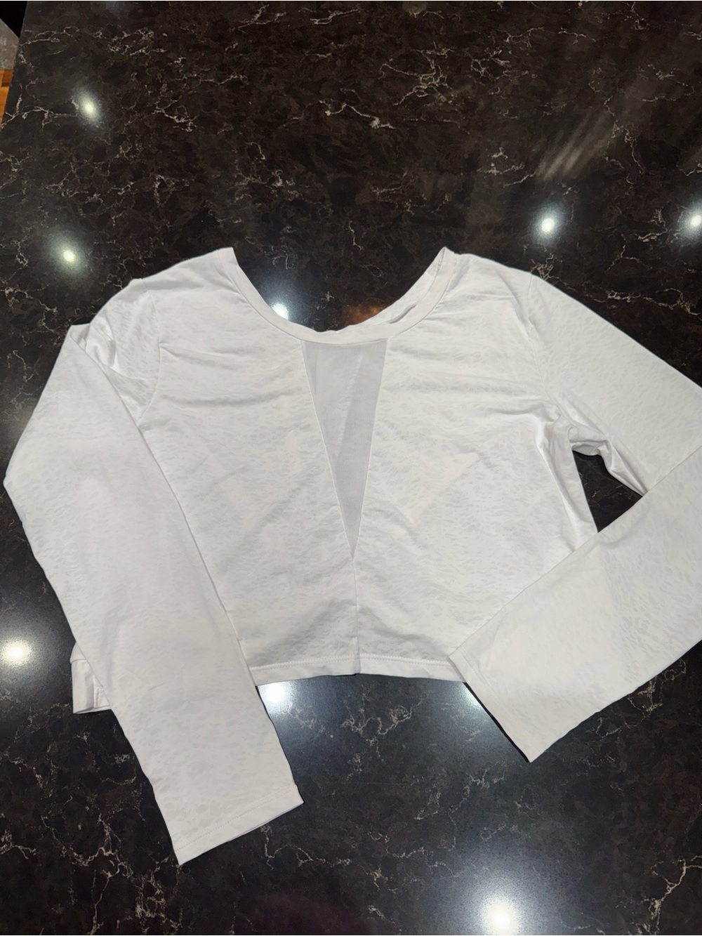 SHEIN White Cropped Long Sleeve Top with Mesh V-Panel